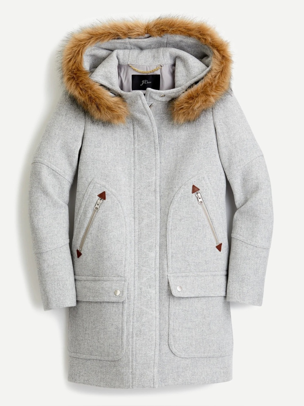 JCREW Chateau Parka Grey Wool Coat 6 Hooded Duffel Jacket Preppy Fall Faux Fur
